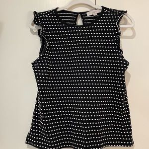 Loft black summer top with white polka dots.